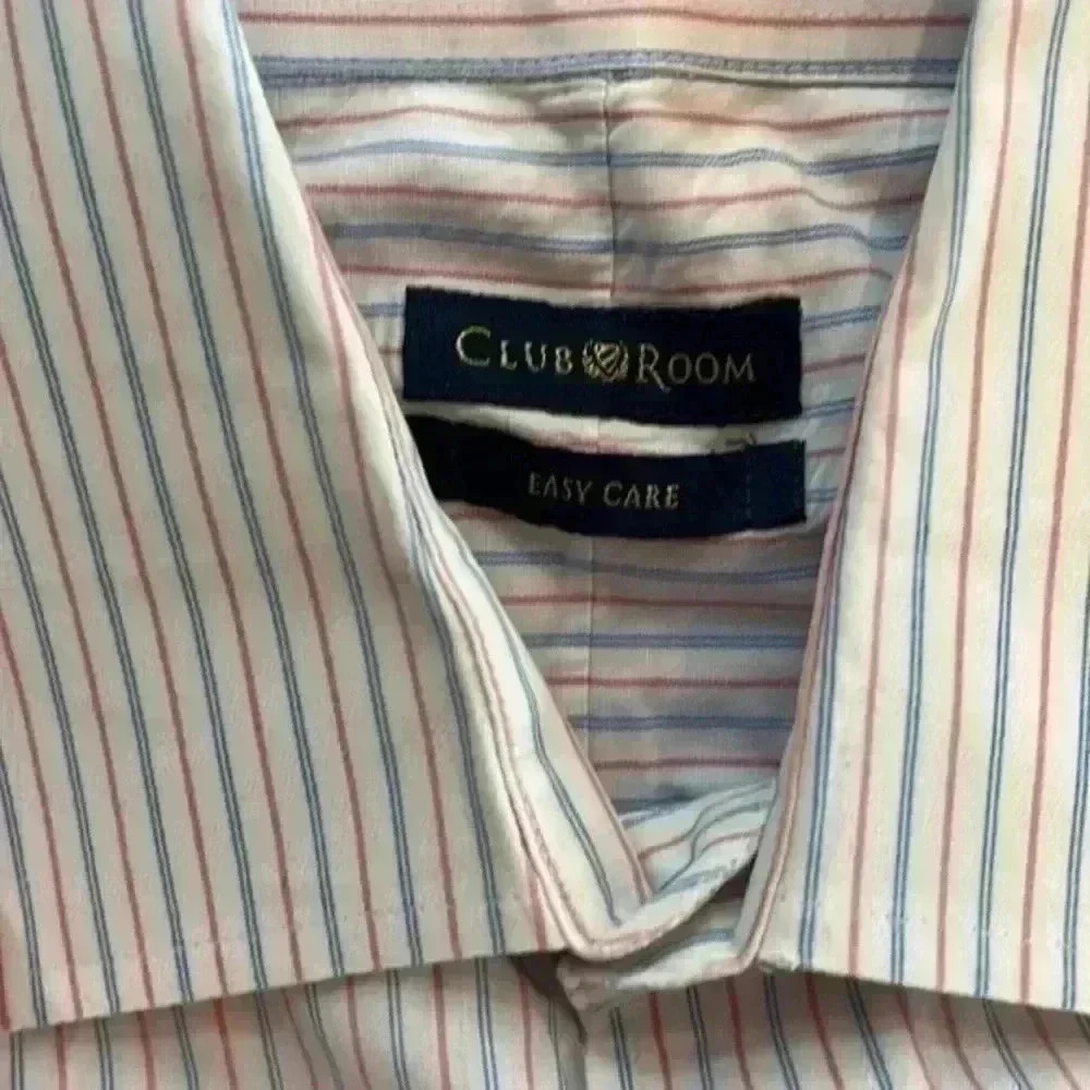 Club Room Easy Care pink and blue pinstriped‎ button down - size 16.5/ 34/35 / L